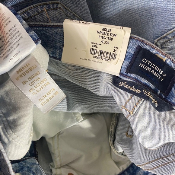 NWT Citizens of Humanity The Adler Tapered Classic Slim Stretch Jeans Heli 31 - Picture 15 of 15